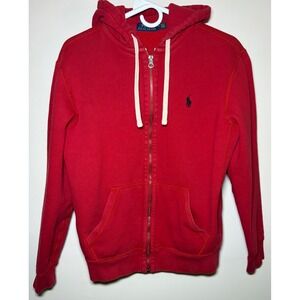 Polo Ralph Lauren Me Medium  Red Zip Up Hoodie Sweatshirt Fleece Lined